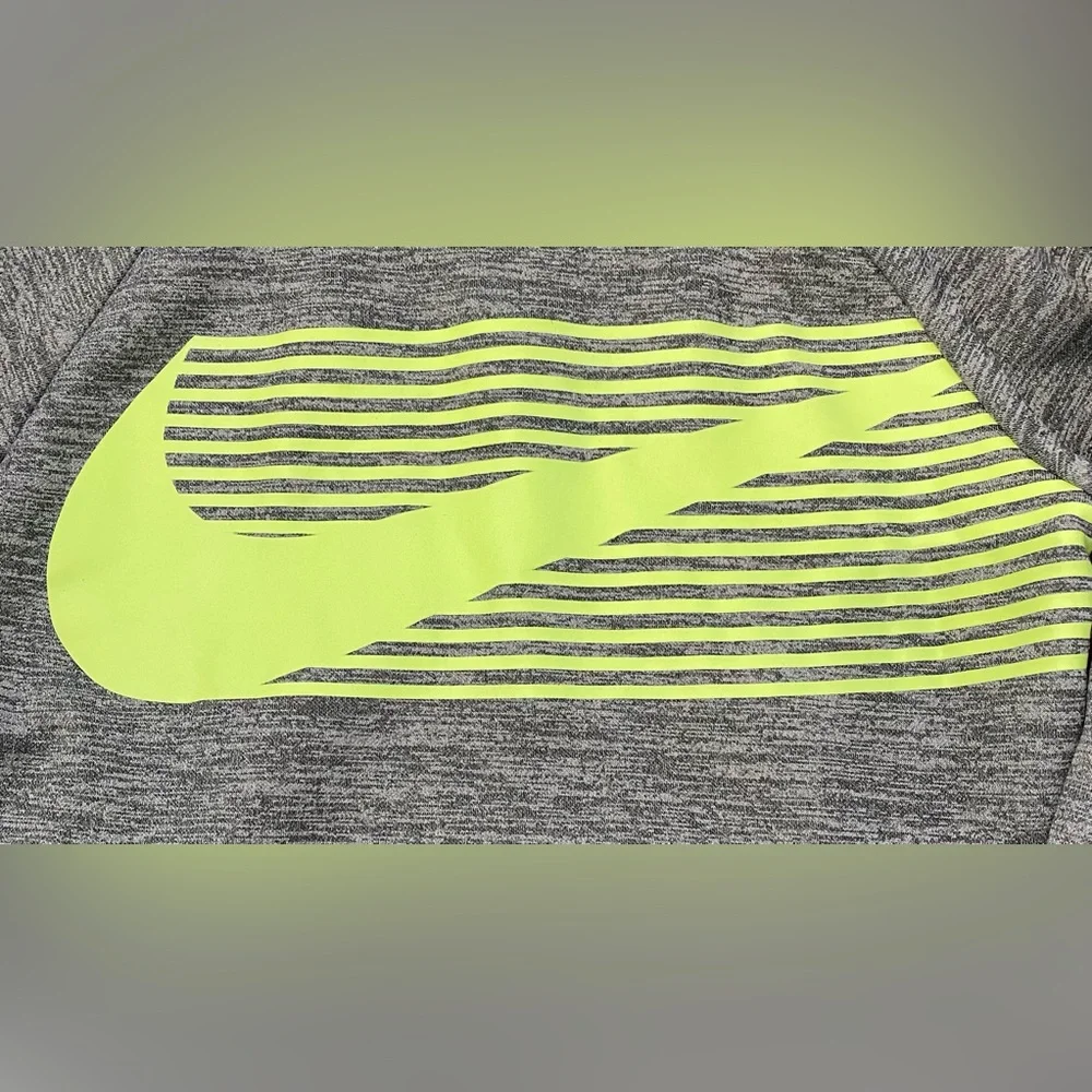 Nike Dri Fit Kid’s 7/L (6-7 yrs) Striated Gray‎ Neon Logo Scuba Neck Hoodie